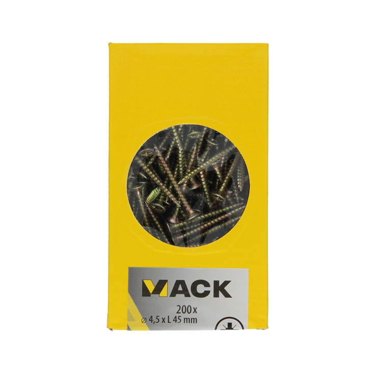 Afbeelding laden in galerijviewer, Mack 1020105 - spaanplaatschroef vz kop geel vz 200 st 4,5 x 45 mm | 3 stuks