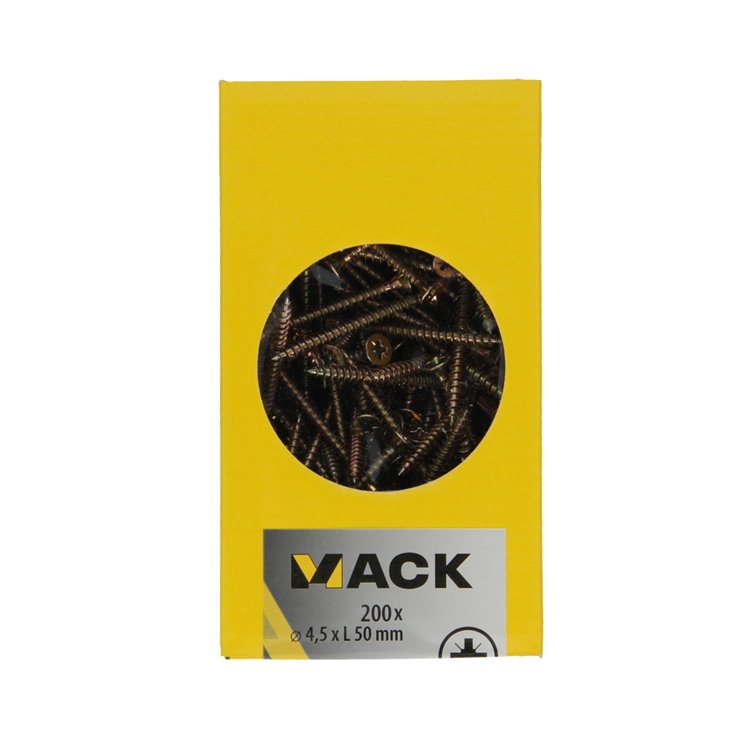 Afbeelding laden in galerijviewer, Mack 1020106 - spaanplaatschroef vz kop geel vz 200 st 4,5 x 50 mm | 2 stuks