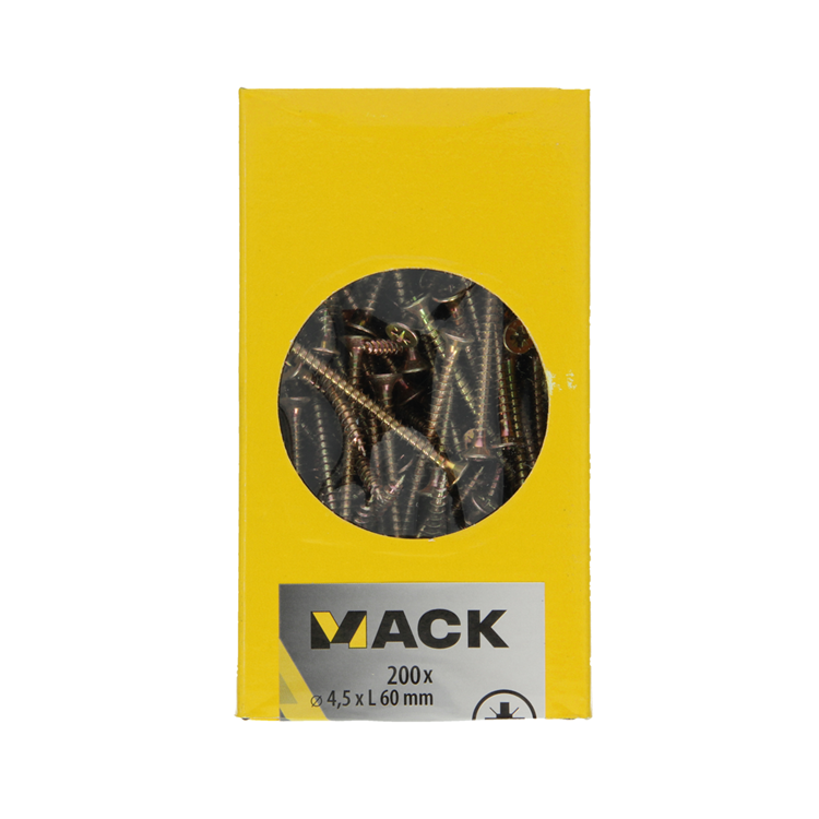 Afbeelding laden in galerijviewer, Mack 1020107 - spaanplaatschroef vz kop geelvz 200 st 4,5 x 60 mm | 2 stuks