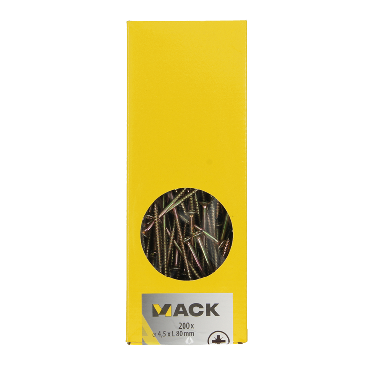 Afbeelding laden in galerijviewer, Mack 1020108 - spaanplaatschroef vz kop geel vz 200 st 4,5 x 80 mm | 1 stuks