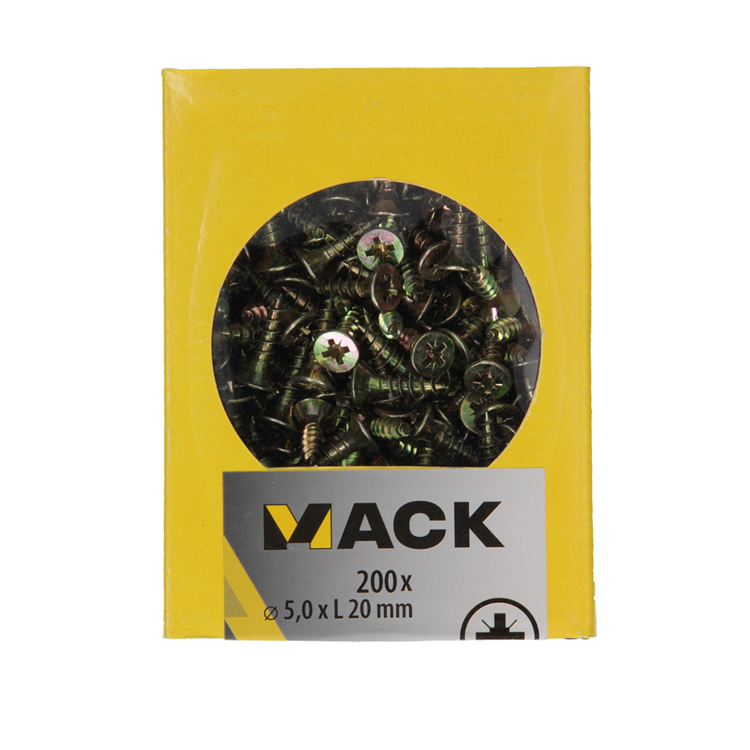 Afbeelding laden in galerijviewer, Mack 1020109 - spaanplaatschroef vz kop geel vz 200 st 5,0 x 20 mm | 5 stuks