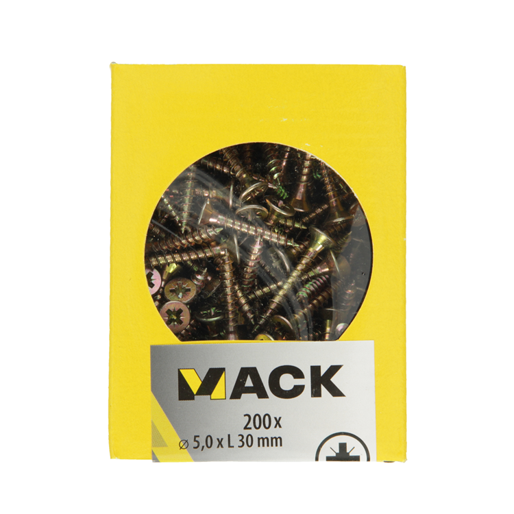 Afbeelding laden in galerijviewer, Mack 1020111 - spaanplaatschroef vz kop geel vz 200 st 5,0 x 30 mm | 5 stuks