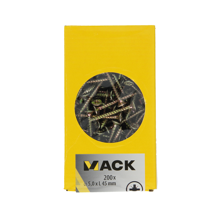 Afbeelding laden in galerijviewer, Mack 1020114 - spaanplaatschroef vz kop geel vz 200 st 5,0 x 45 mm | 3 stuks