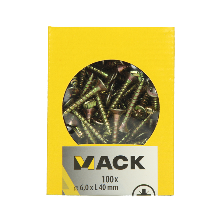 Afbeelding laden in galerijviewer, Mack 1020121 - spaanplaatschroef vz kop geel vz 100 st 6,0 x 40 mm | 5 stuks