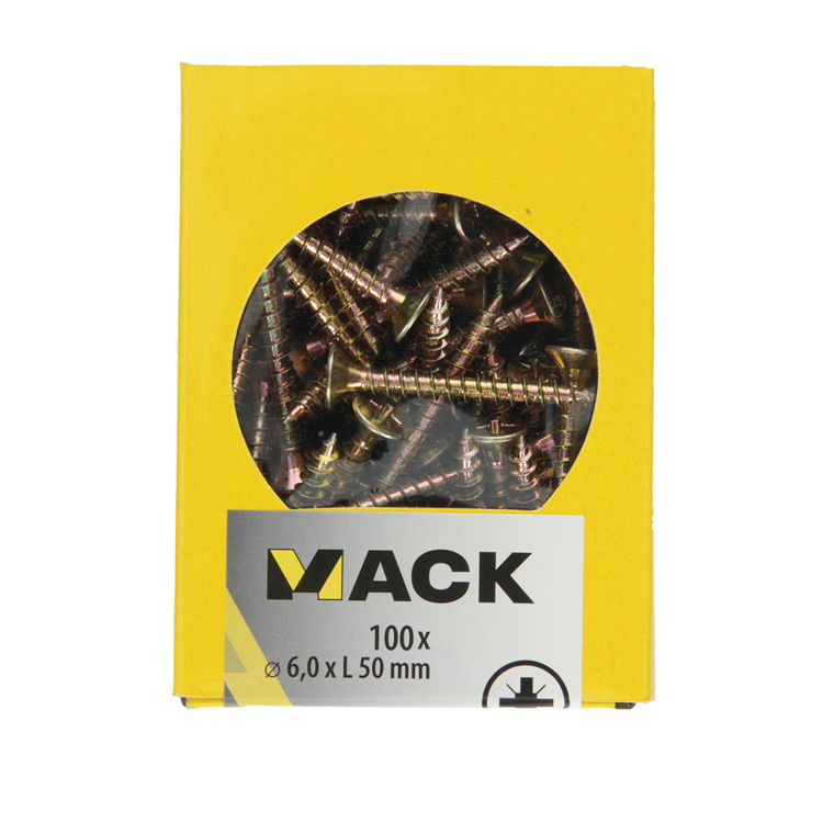Afbeelding laden in galerijviewer, Mack 1020122 - spaanplaatschroef vz kop geel vz 100 st 6,0 x 50 mm | 5 stuks