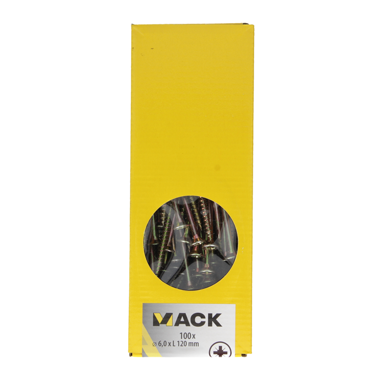 Afbeelding laden in galerijviewer, Mack 1020128 - spaanplaatschroef vz kop geelz 100 st 6,0 x 120 mm | 2 stuks