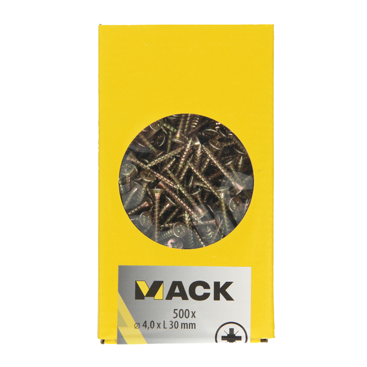 Afbeelding laden in galerijviewer, Mack 1020260 - spaanplaatschroef vz kop gvz 500 st 4,0 x 30 mm | 3 stuks
