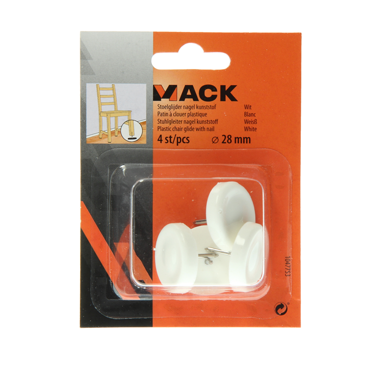 Chargez l'image dans la visionneuse de la galerie, Mack 1047753 - stoelglijder nagel kunststof wit ø 28 mm 4 st pcs | 6 stuks