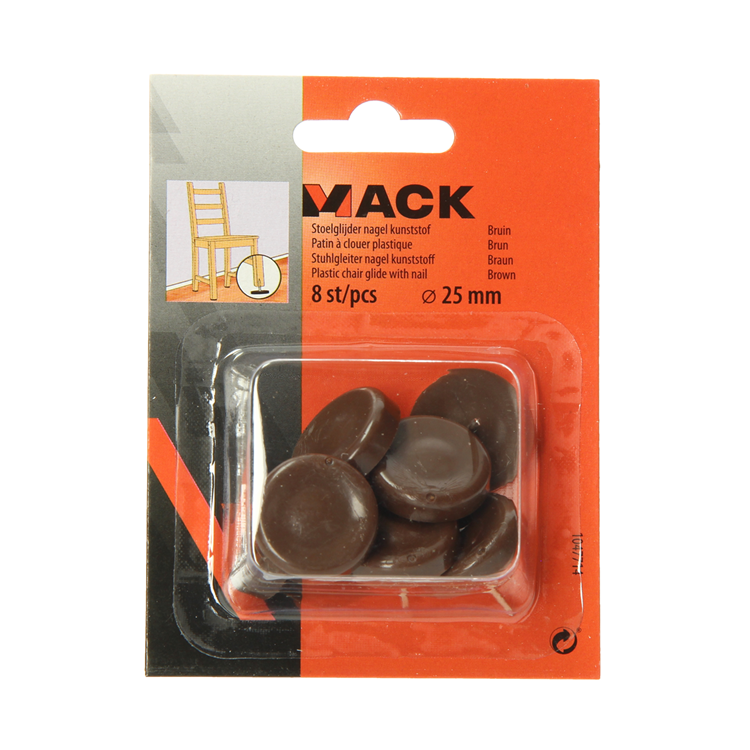 Afbeelding laden in galerijviewer, Mack 1047714 - stoelglijder nagel kunststof bruin ø 25 mm 8 st pcs | 6 stuks