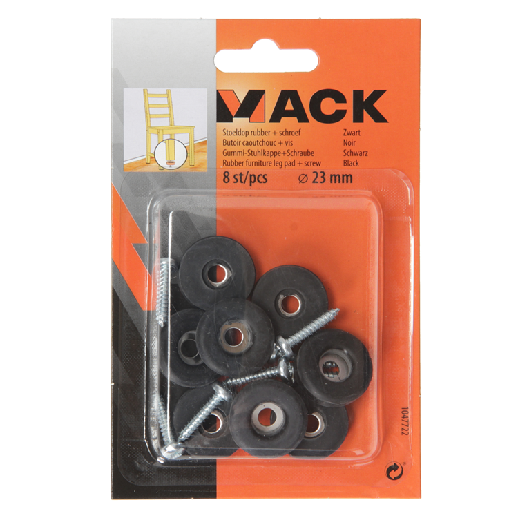 Afbeelding laden in galerijviewer, Mack 1047722 - stoeldop rubber + schroef zwart ø 23 mm 8 st pcs | 6 stuks