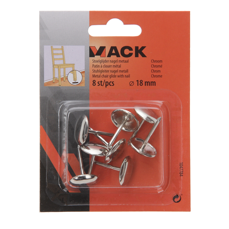 Afbeelding laden in galerijviewer, Mack 1047784 - stoelglijder nagel metaal chroom ø 18 mm 8 st pcs | 6 stuks