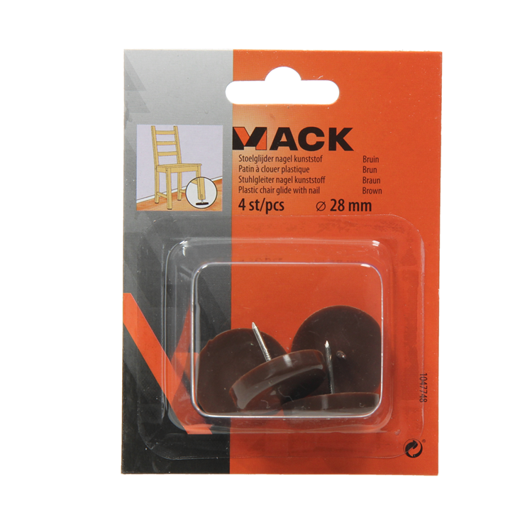 Afbeelding laden in galerijviewer, Mack 1047748 - stoelglijder nagel kunststof bruin ø 28 mm 4 st pcs | 6 stuks