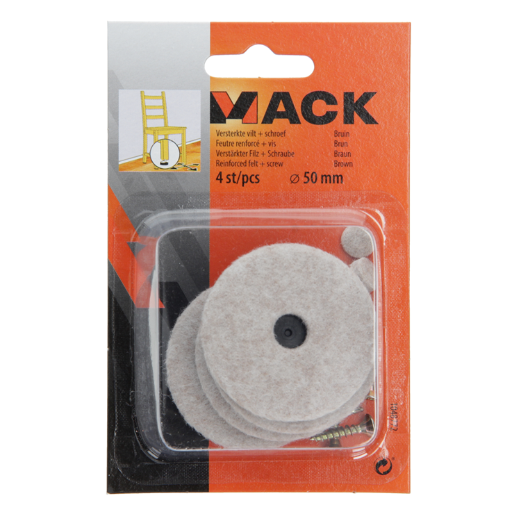 Afbeelding laden in galerijviewer, Mack 1048772 - versterkte vilt + schroef bruin ø 50 mm 4 st pcs | 6 stuks