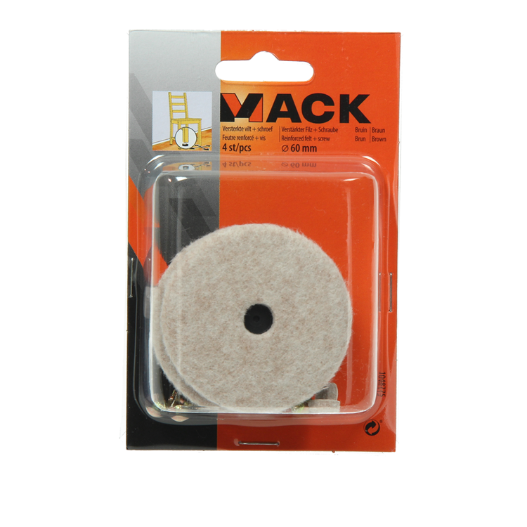 Afbeelding laden in galerijviewer, Mack 1048775 - versterkte vilt + schroef bruin ø 60 mm 4 st pcs | 6 stuks