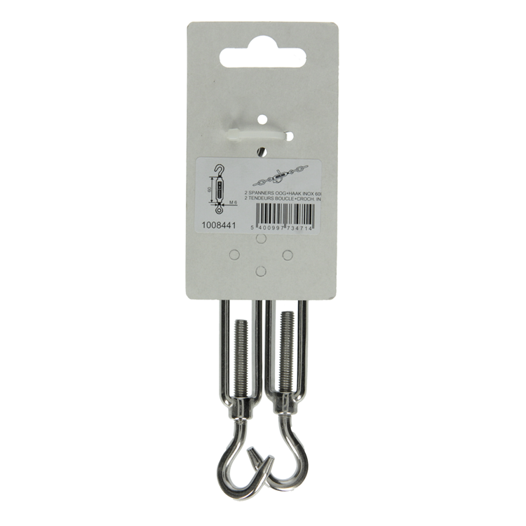 Afbeelding laden in galerijviewer, Mack 1008441 - 2 spanners oog + haak m6 x 60mm inox | 10 stuks