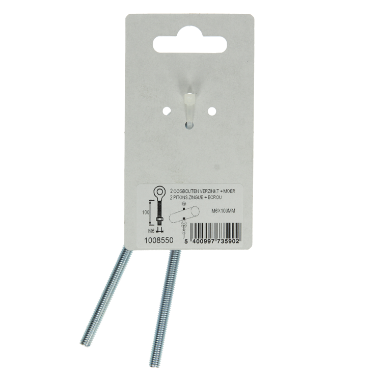 Afbeelding laden in galerijviewer, Mack 1008550 - 2 oogbouten + moer m6 x 100mm verzinkt | 10 stuks