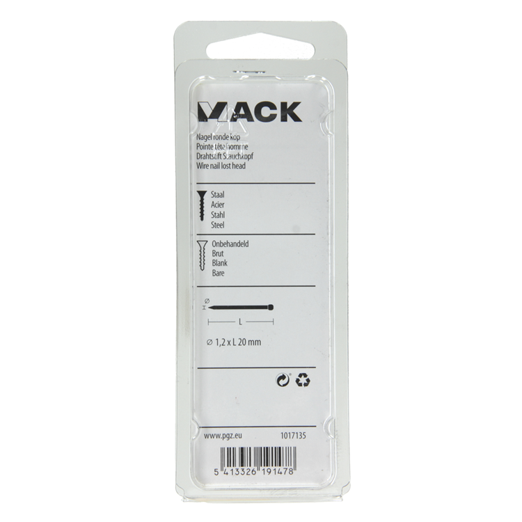 Afbeelding laden in galerijviewer, Mack 1017135 - nagel ronde kop 90 gr 1,2 x 20 mm | 5 stuks