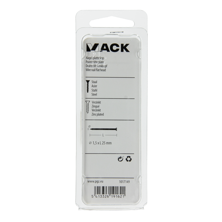 Afbeelding laden in galerijviewer, Mack 1017149 - nagel platte kop staal verzinkt 100 gr 1,5 x 25 mm | 5 stuks
