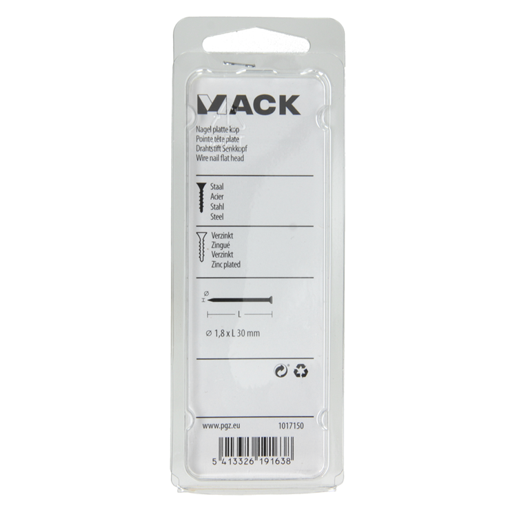 Afbeelding laden in galerijviewer, Mack 1017150 - nagel platte kop staal verzinkt 100 gr 1,8 x 30 mm | 5 stuks