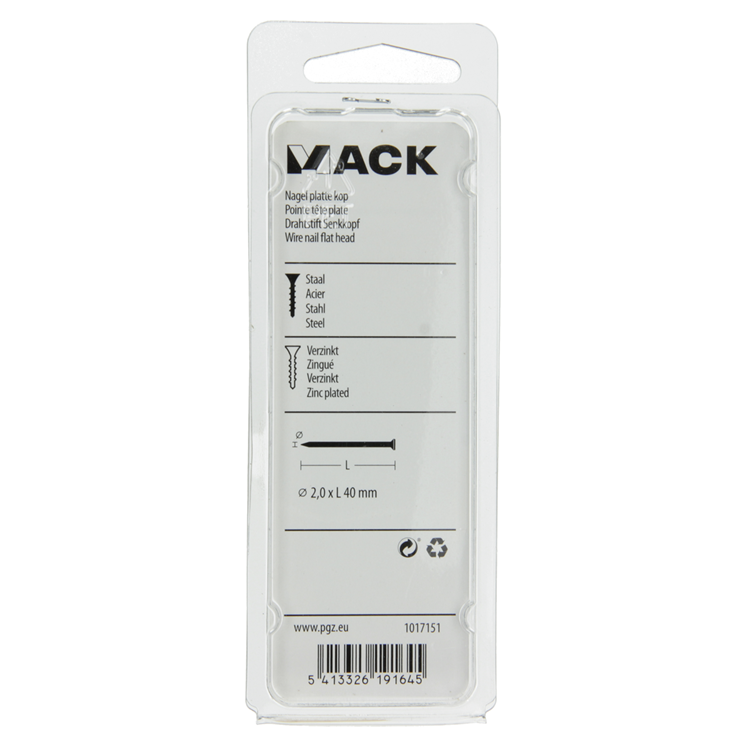 Afbeelding laden in galerijviewer, Mack 1017151 - nagel platte kop staal verzinkt 100 gr 2,0 x 40 mm | 5 stuks