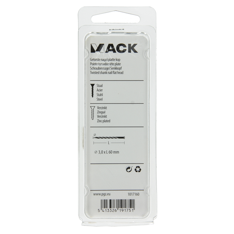 ギャラリービューアに画像をロードする, Mack 1017160 - getorste nagel pk verzinkt 135gr 3,0 x 60 mm | 5 stuks