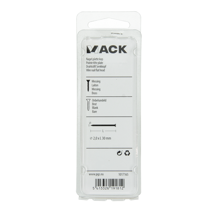 Afbeelding laden in galerijviewer, Mack 1017165 - nagel platte kop messing 20 gr2,0 x 30 mm | 10 stuks