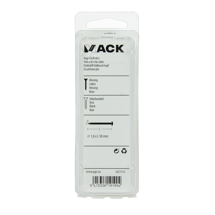 Afbeelding laden in galerijviewer, Mack 1017173 - nagel bolle kop messing 20 gr 1,8 x 30 mm | 10 stuks