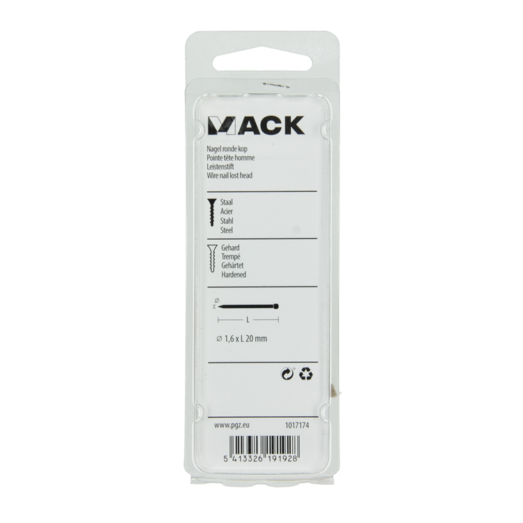 Afbeelding laden in galerijviewer, Mack 1017174 - nagel ronde kop staal gehard 45 gr 1,6 x 20 mm | 10 stuks