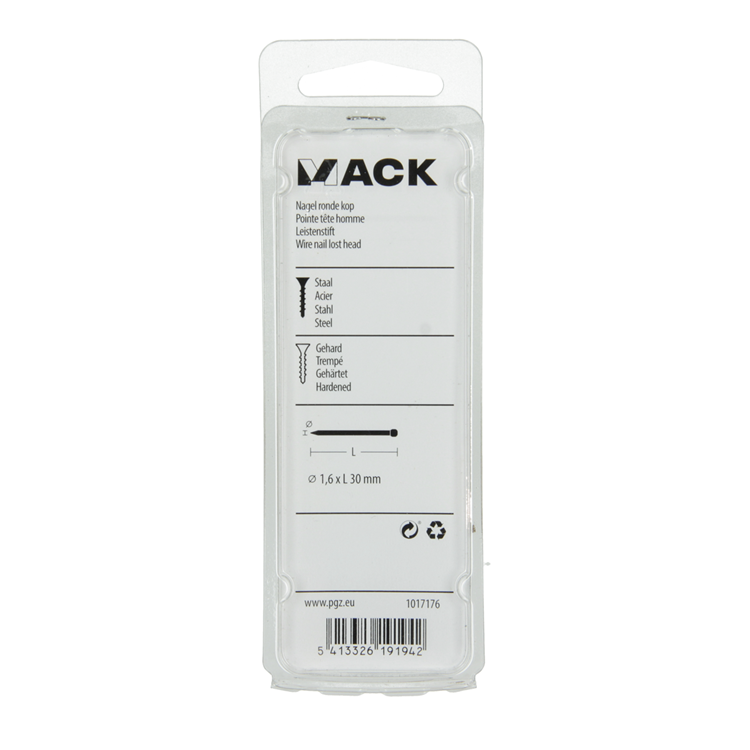 Afbeelding laden in galerijviewer, Mack 1017176 - nagel ronde kop staal gehard 45 gr 1,6 x 30 mm | 10 stuks