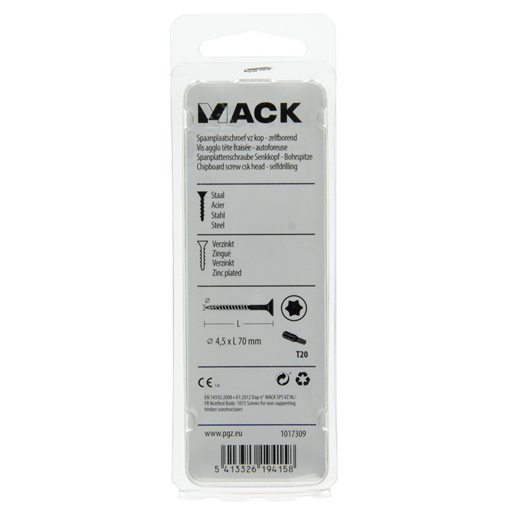 Chargez l'image dans la visionneuse de la galerie, Mack 1017309 - spaanplschr.vzkop-zelfb. geelverz. 9 st 4,5 x 70 mm | 10 stuks