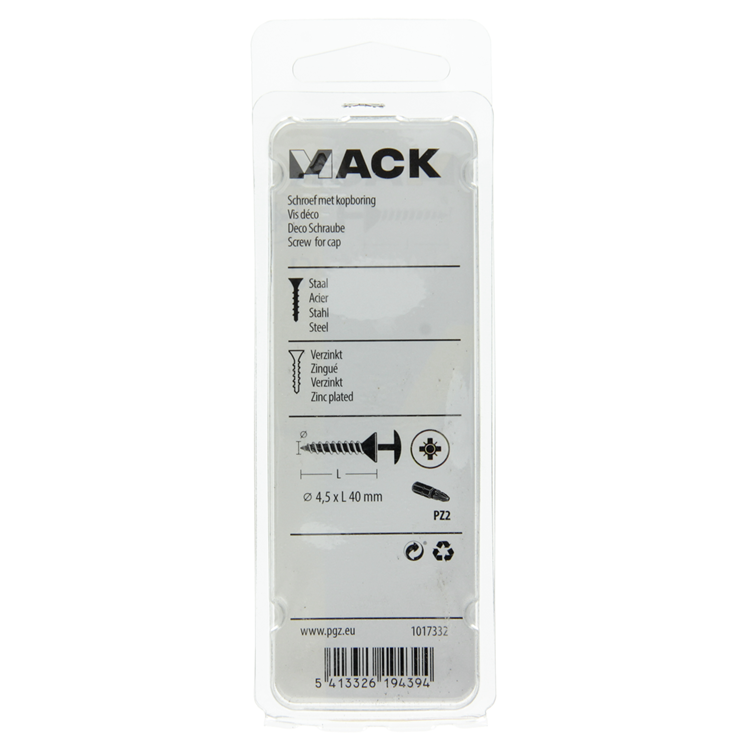 Afbeelding laden in galerijviewer, Mack 1017332 - schroef met kopboring staal verz. 10 st 4,5 x 40 mm | 10 stuks
