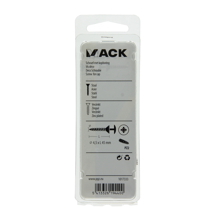 ギャラリービューアに画像をロードする, Mack 1017333 - schroef met kopboring staal verz. 10 st 4,5 x 45 mm | 10 stuks
