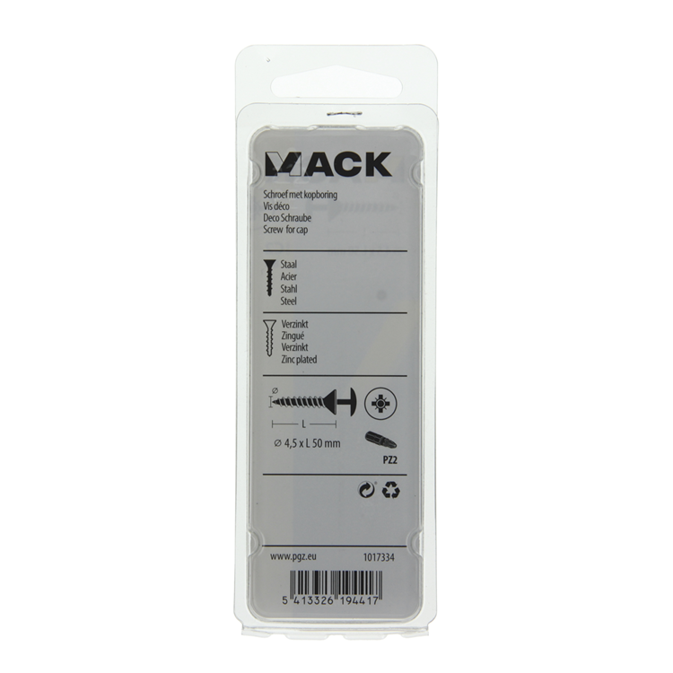 Afbeelding laden in galerijviewer, Mack 1017334 - schroef met kopboring staal verz. 8 st 4,5 x 50 mm | 10 stuks