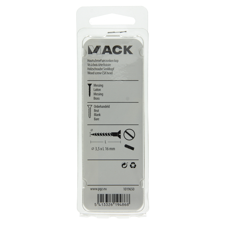 Afbeelding laden in galerijviewer, Mack 1019650 - houtschroef verzonken kop messing 12st 3,5 x 16 mm | 10 stuks