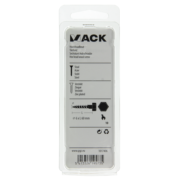 Afbeelding laden in galerijviewer, Mack 1017406 - houtdraadbout staal verzinkt 8 st 6 x 60 mm | 10 stuks