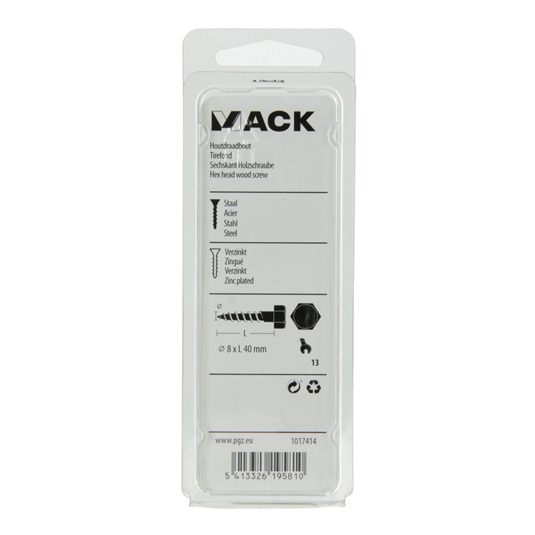 Afbeelding laden in galerijviewer, Mack 1017414 - houtdraadbout staal verzinkt 8 st 8 x 40 mm | 5 stuks