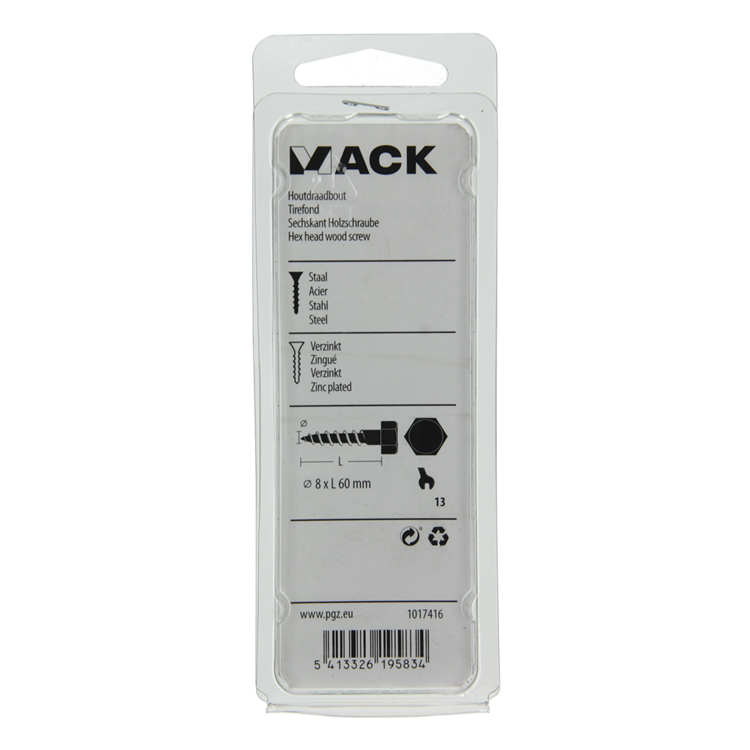 Afbeelding laden in galerijviewer, Mack 1017416 - houtdraadbout staal verzinkt 6 st 8 x 60 mm | 5 stuks