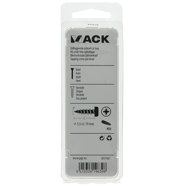 Afbeelding laden in galerijviewer, Mack 1017457 - zelftappende schroef cyl kop verz. 10st 5,5 x 19 mm | 10 stuks
