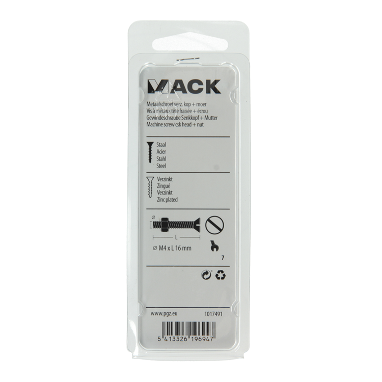 Afbeelding laden in galerijviewer, Mack 1017491 - metaalschroef verz. kop + moer verz. 20st m4 x 16 mm | 10 stuks