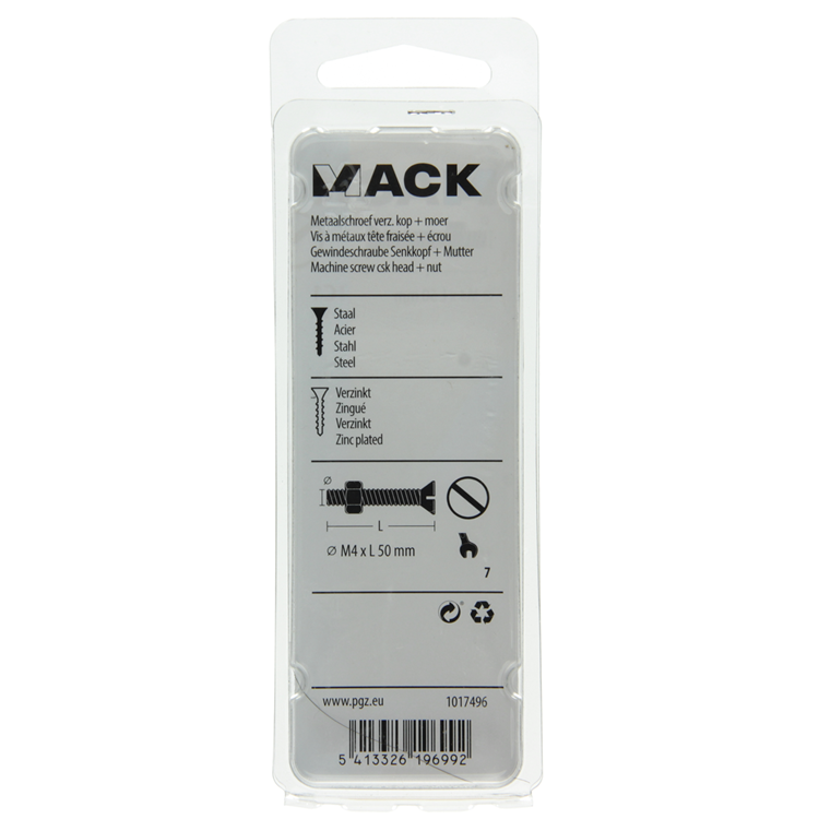 Afbeelding laden in galerijviewer, Mack 1017496 - metaalschroef verz. kop + moer verz. 9 st m4 x 50 mm | 10 stuks