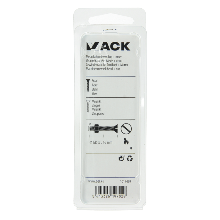 Afbeelding laden in galerijviewer, Mack 1017499 - metaalschroef verz. kop + moer verz. 16st m5 x 16 mm | 10 stuks