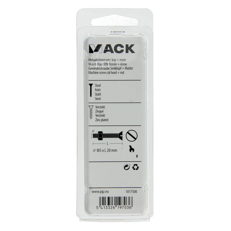 ギャラリービューアに画像をロードする, Mack 1017500 - metaalschroef verz. kop + moer verz. 15st m5 x 20 mm | 10 stuks