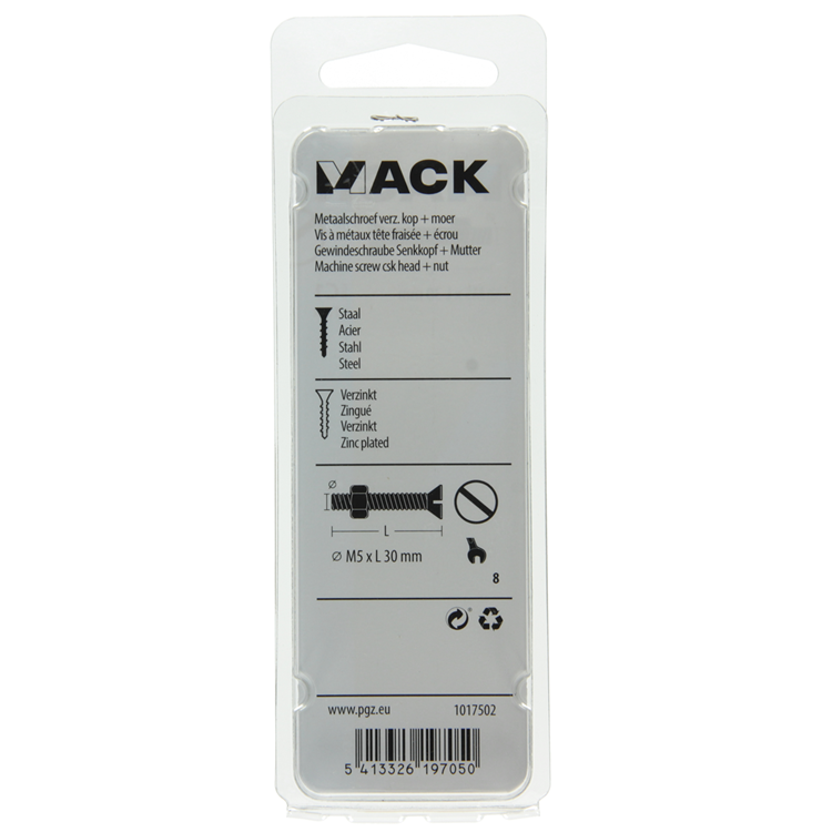 Afbeelding laden in galerijviewer, Mack 1017502 - metaalschroef verz. kop + moer verz. 13st m5 x 30 mm | 10 stuks