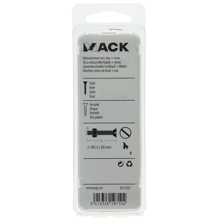 Afbeelding laden in galerijviewer, Mack 1017507 - metaalschroef verz. kop + moer verz. 5 st m5 x 80 mm | 10 stuks