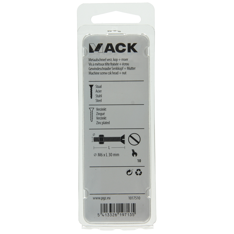 ギャラリービューアに画像をロードする, Mack 1017510 - metaalschroef verz. kop + moer verz. 8 st m6 x 30 mm | 10 stuks