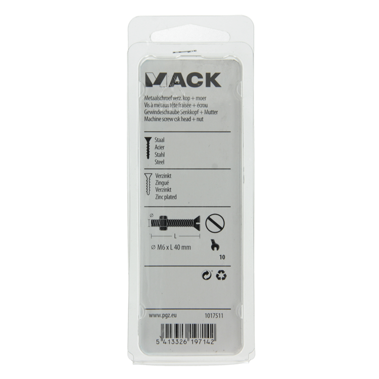Afbeelding laden in galerijviewer, Mack 1017511 - metaalschroef verz. kop + moer verz. 6 st m6 x 40 mm | 10 stuks