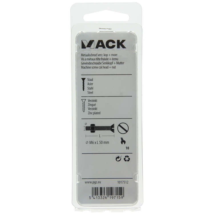 Afbeelding laden in galerijviewer, Mack 1017512 - metaalschroef verz. kop + moer verz. 6 st m6 x 50 mm | 10 stuks