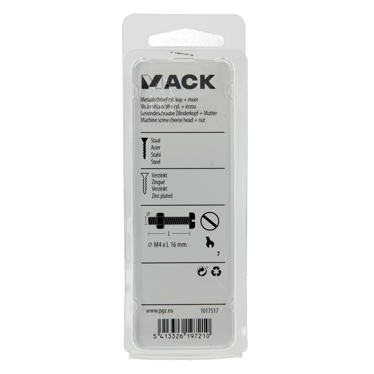 ギャラリービューアに画像をロードする, Mack 1017517 - metaalschroef cyl. kop + moer verz. 20 st m4 x 16 mm | 10 stuks
