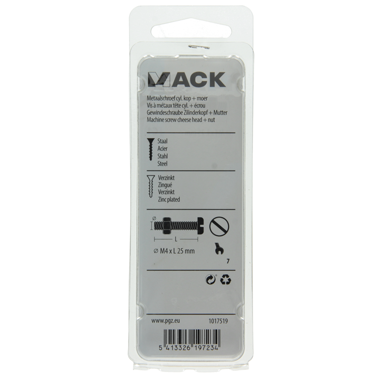 Afbeelding laden in galerijviewer, Mack 1017519 - metaalschroef cyl. kop + moer verz. 16 st m4 x 25 mm | 10 stuks