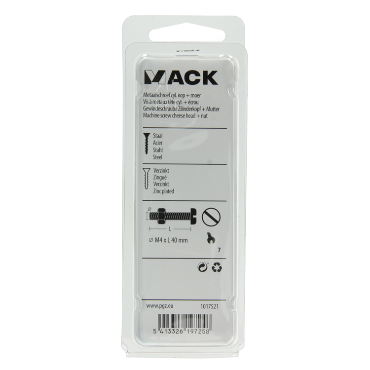 Laden Sie das Bild in Galerie -Viewer, Mack 1017521 - metaalschroef cyl. kop + moer verz. 12 st m4 x 40 mm | 10 stuks